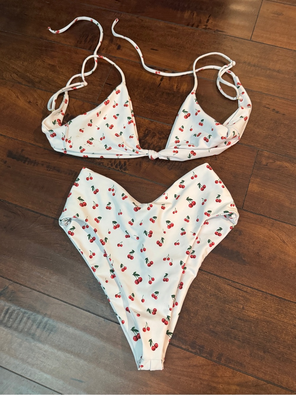 Skatie White Cherry Print Bikini Set
